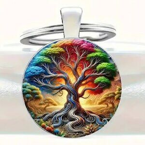 Stainless Steel TREE OF LIFE Keyring Keychain Accessory